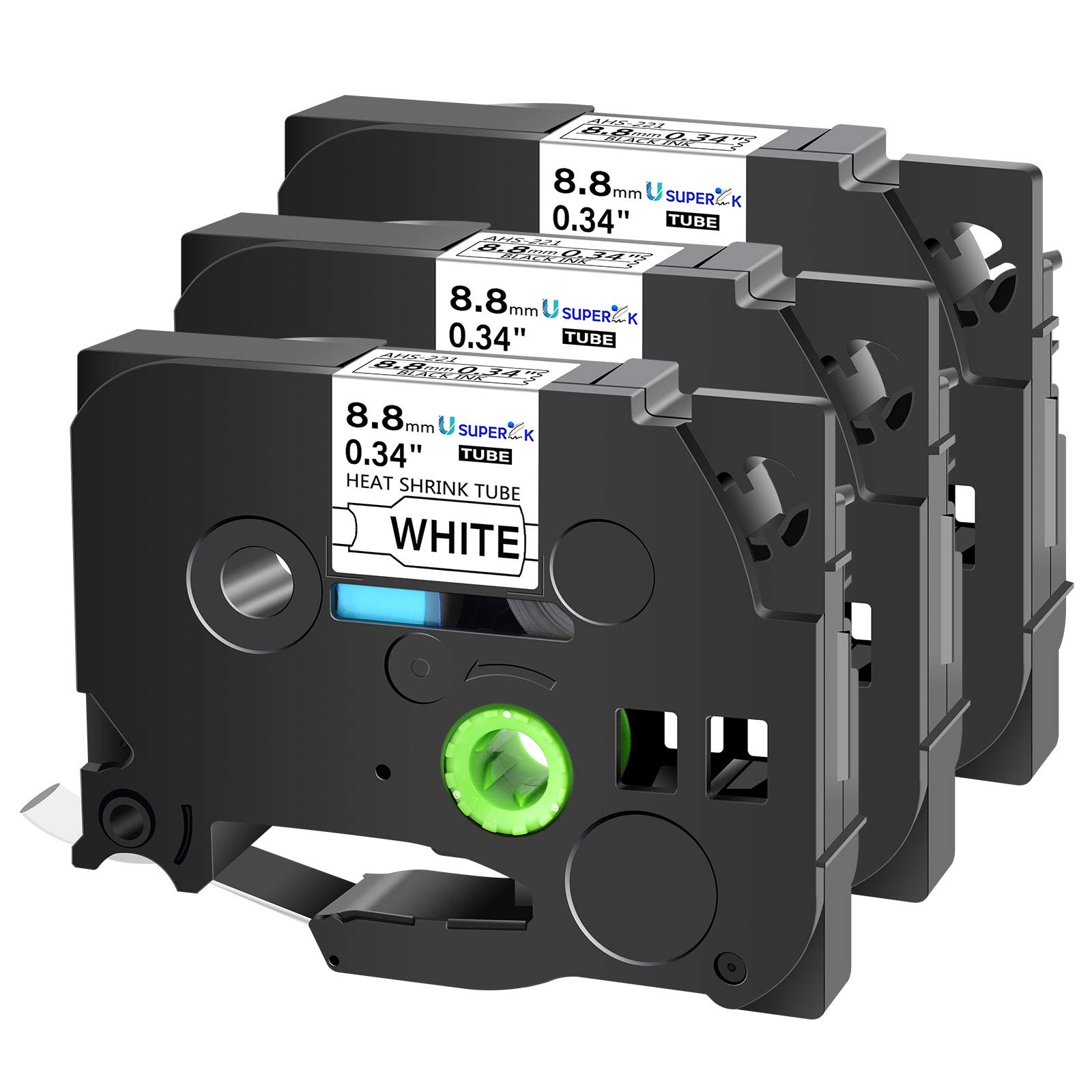 3 Pack Compatible for Brother Ptouch HSe-221 HSe221 HS-221 HS221 Black on White 8.8mm 0.34'' Heat Shrink Tubing Label Tape for Wire Cable use in PT-P710BT P700 P750W P900 Label Printer