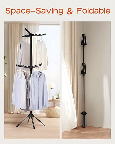 Miniatura 3 de Tendedero plegable para ropa de 74.8 pulgadas, 2 niveles, con riel giratorio para 54 piezas de ropa, ahorro de espacio, interior, acero inoxidable