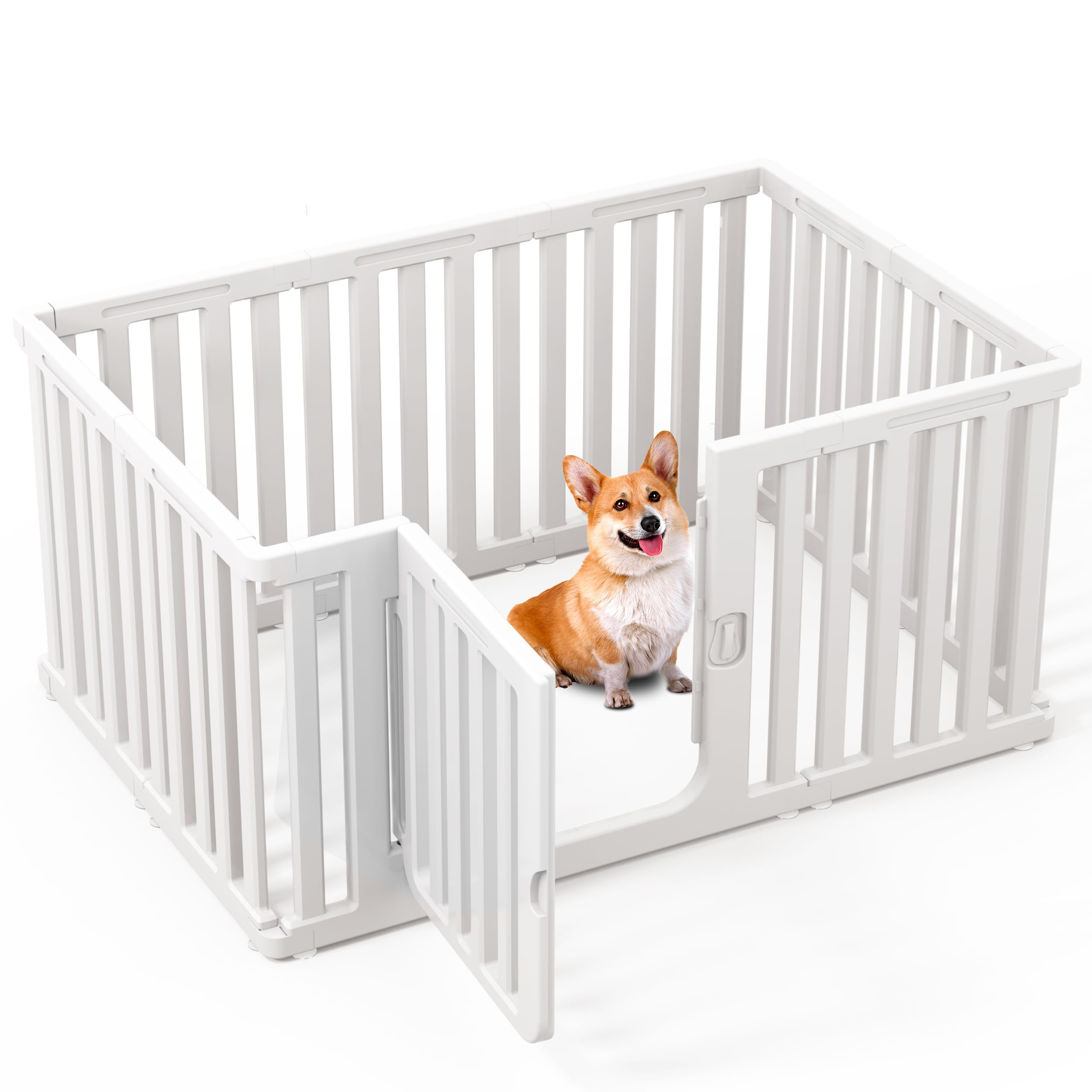 Anywish Plastic Dog Playpen for Indoor Outdoor, 9-Panel Portable Pet Play Pen, Puppy Playpen with Secure Locking Door Keep Pets Secure, Easy Assemble and Fold
