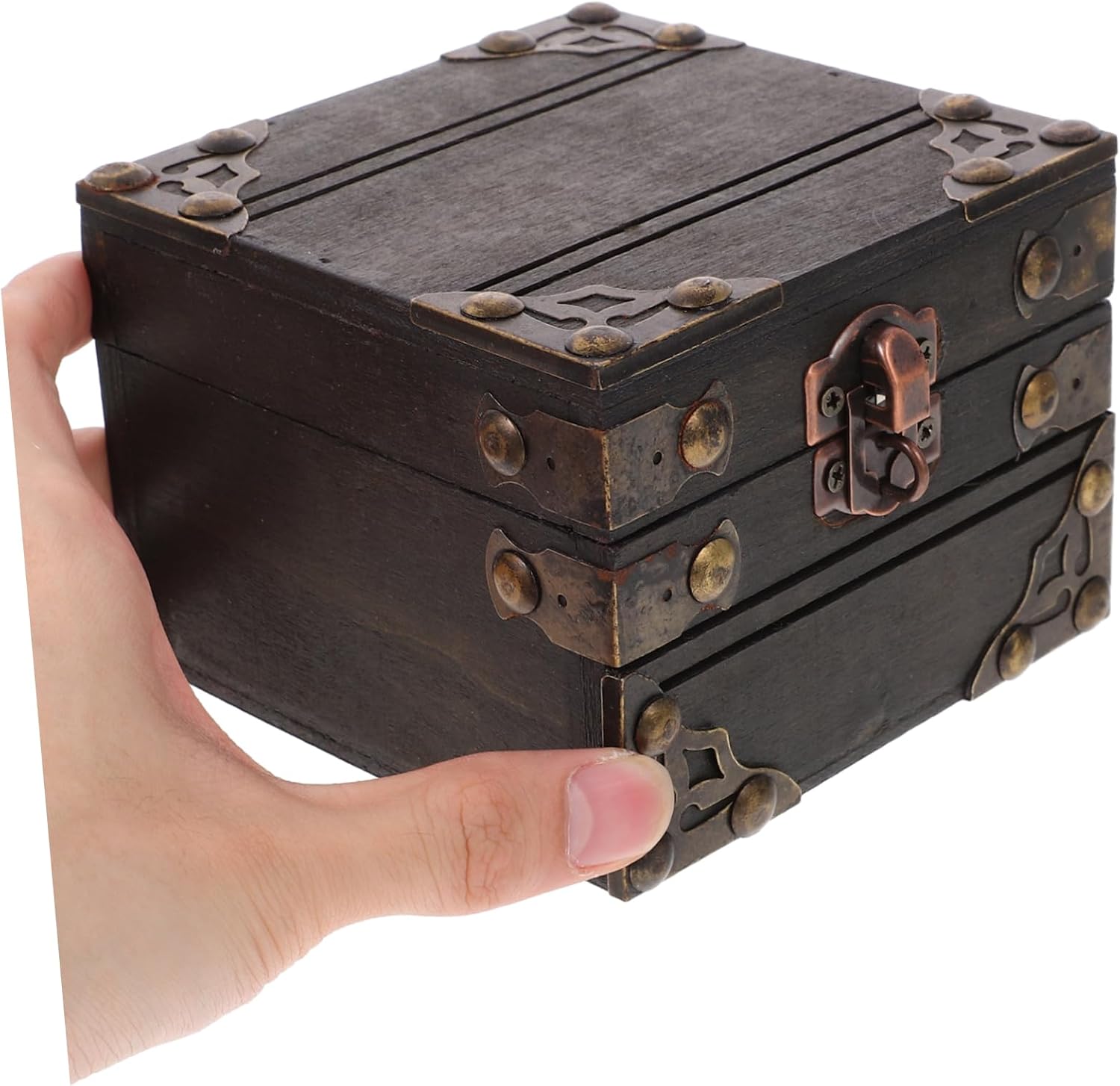 PRETYZOOM Wooden Treasure Box Vintage Design Jewelry Storage Case Trinket Chest for Travel Compact Sturdy