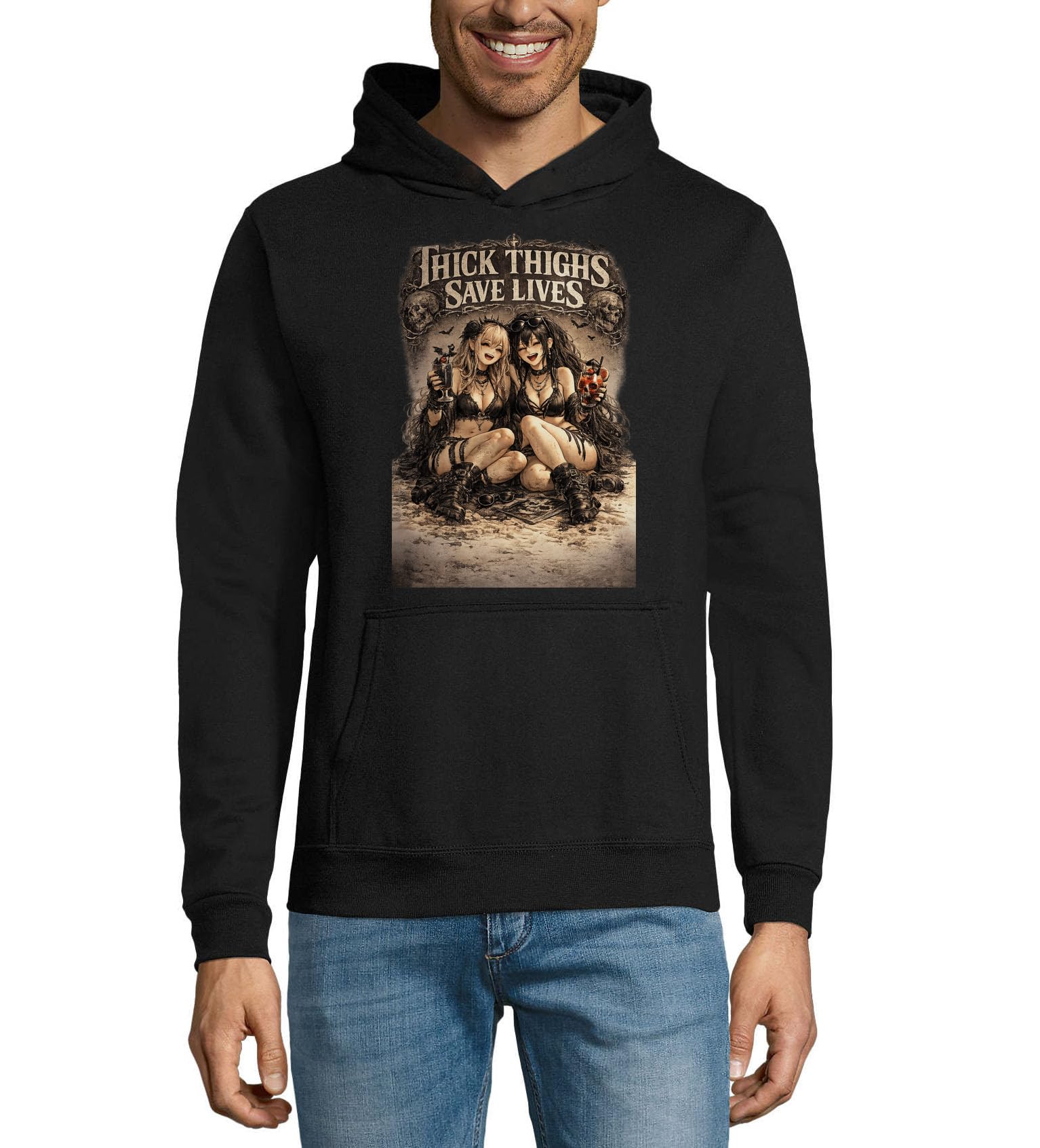 Zabawne gotyckie dziewczyny z napojami unisex mieszanka bawełny bluza z kapturem czarna