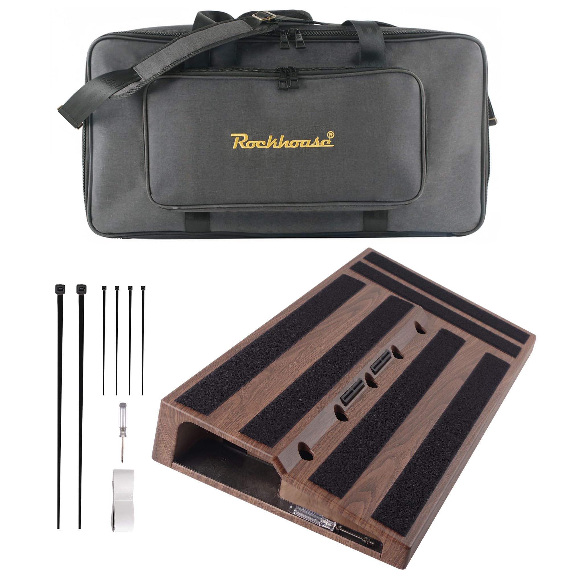 Rockhouse Wood Grain ABS 22"x11" Large Guitar Pedal Board with Carry Bag