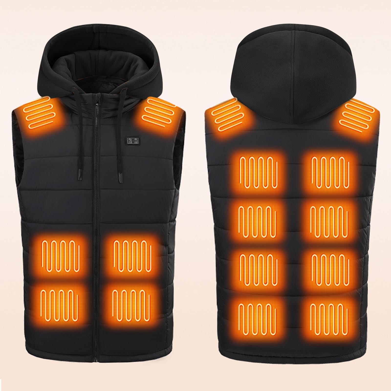 Herren Beheizbare Weste mit Kapuze Heizweste mit 15 Heizzonen USB Elektrische Beheizte Westen Einstellbare Beheizbar Steppweste Winter Heizjacke Ärmellos Jacke mit Heizung Daunenweste Kapuzenjacke