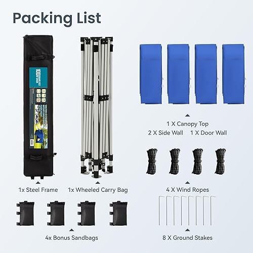 Miniatura 5 de PHI VILLA Tienda de campaña desplegable de privacidad de 10 x 10 pies, carpa cerrada instantánea, carpa de fiesta con paredes laterales desmontables