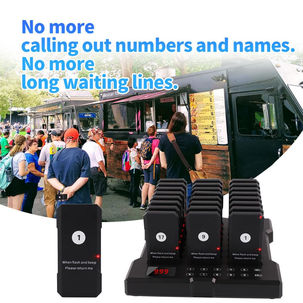 AGJ - Sistema di chiamata wireless ristorante, 24 segnali acustici per i clienti ospiti per pasto, camion, chiesa, asilo nido, bar, con vibrazione flash