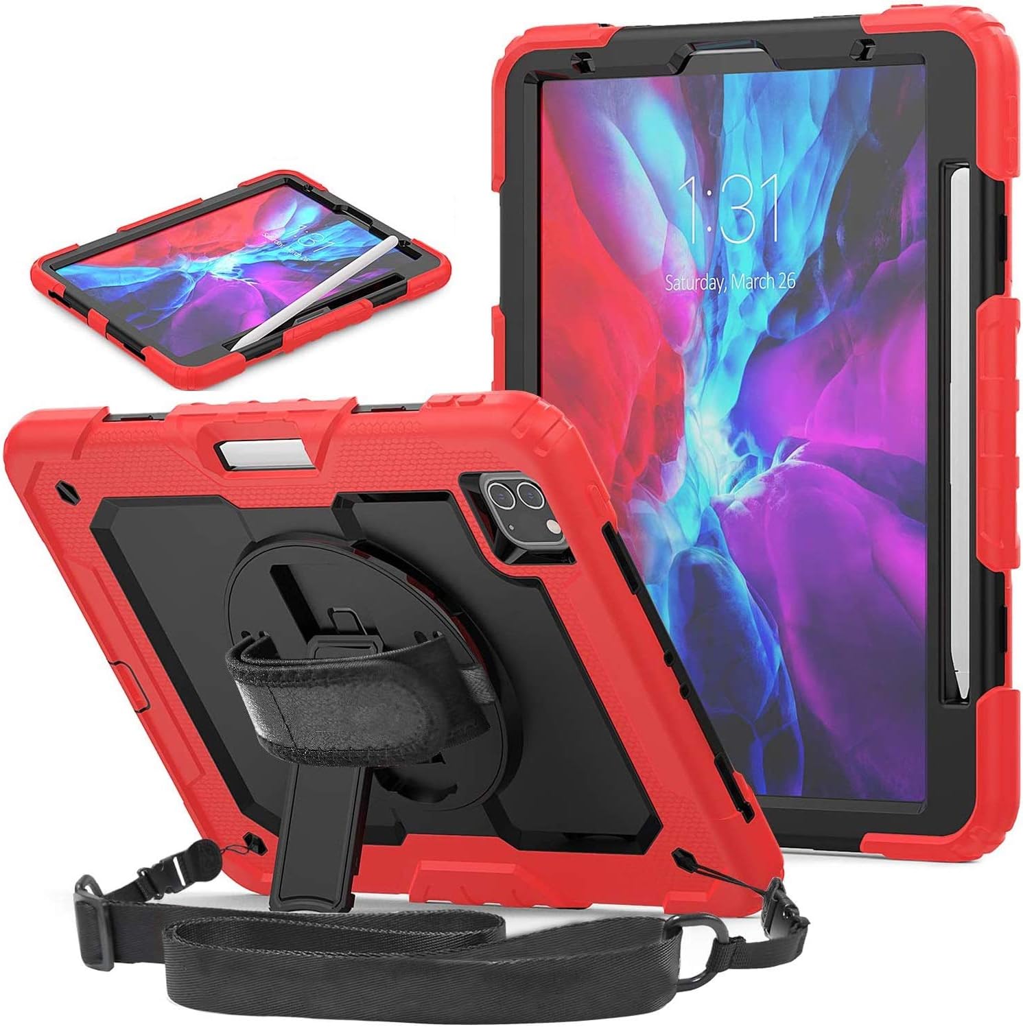 DuraSafe Cases for iPad PRO 11 2018 1 PRO 11 2020 2 PRO 11 2021 3 PRO 11 2022 4 [ Pro 11 1st 2nd 3rd 4th ] A2377 A2459 A2301 A1980 A1934 A2013 A2228 A2068 A2759 A2759 Kick Stand Rugged Case - Red