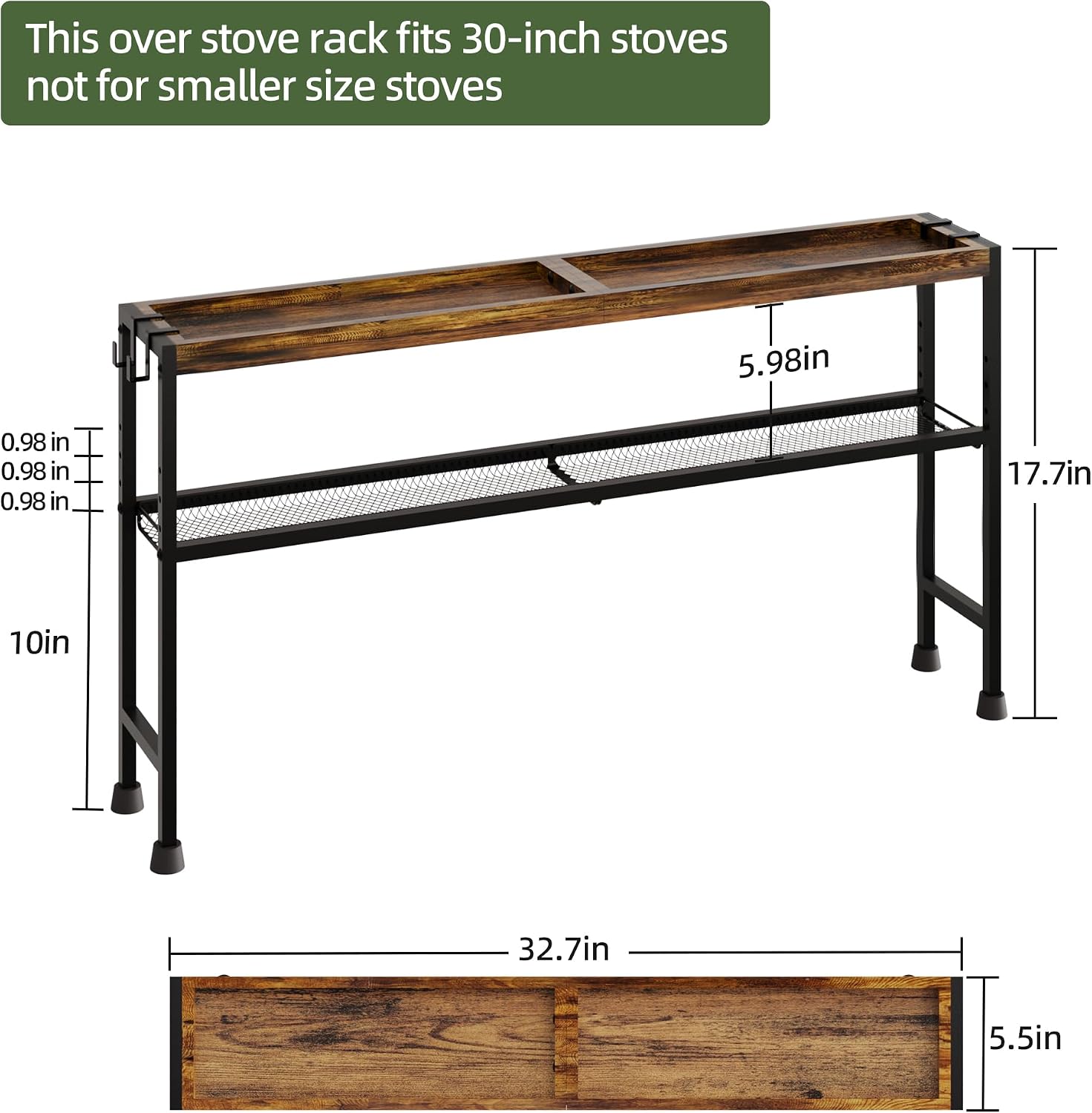 Over the Stove Shelf, 2-Tier Spice Rack with Adjustable Height