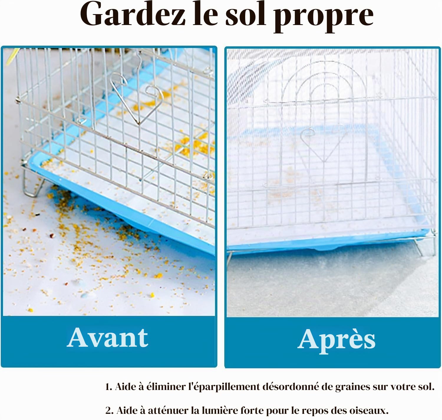 ASOCEA Extra Large Cage À Oiseaux Graines De Recueil De Graines Jupe Garde Couverture de Cage à Oiseaux Filet de Perroquet en Maille de Nylon pour Cages Rondes et Carrées (Blanc, 118*31.5in/300*80cm)
