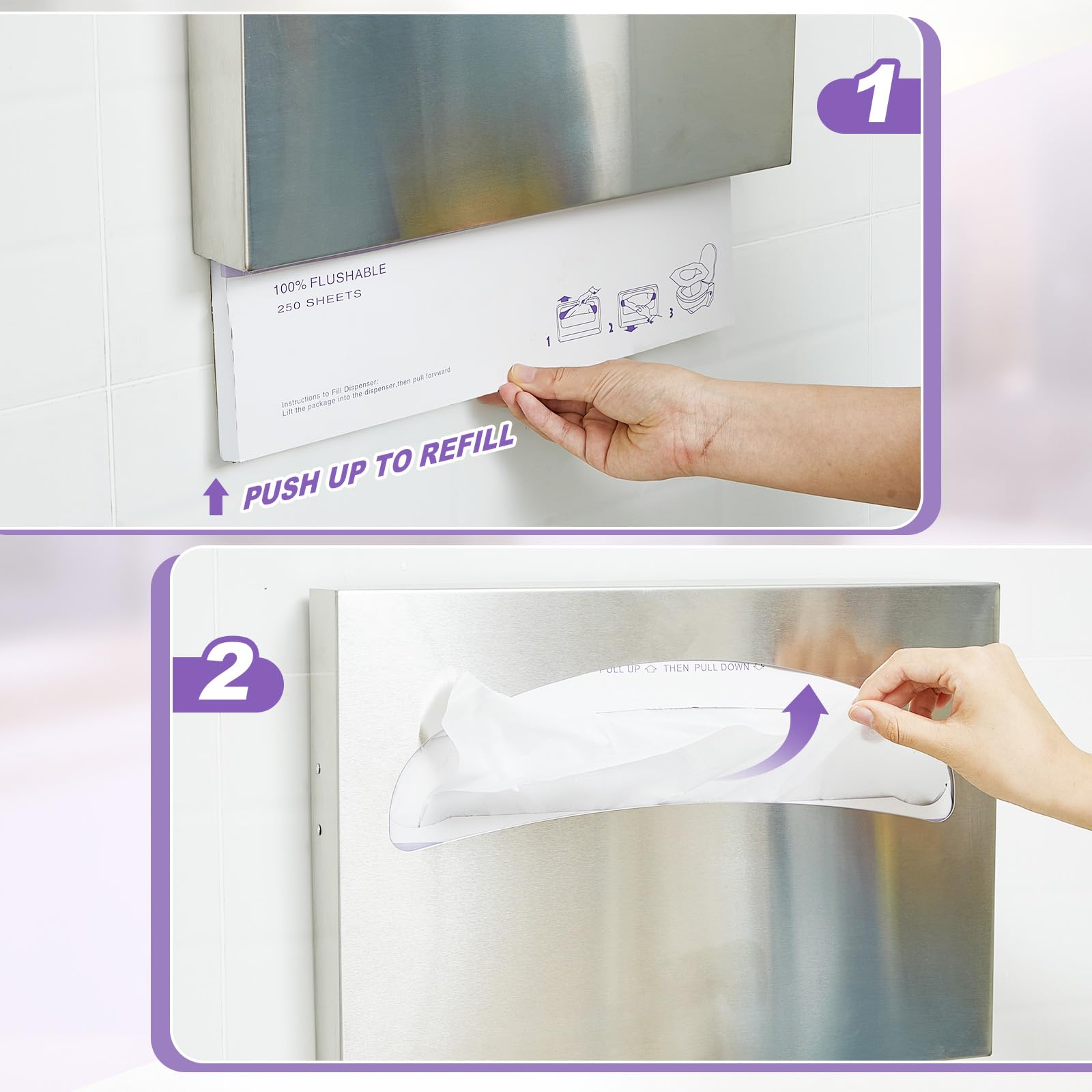 Hushee 1 x Edelstahl-Toilettensitzbezug, Spender, WC-Sitzbezug, Halterung, Wandmontage, kommerziell für Badezimmer (Silber)