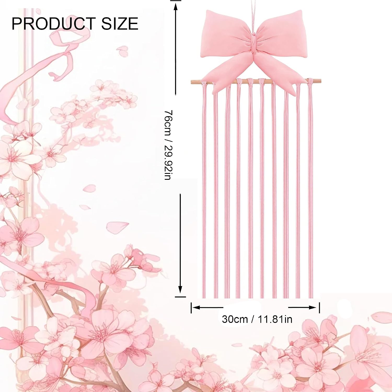 2PCS Bow Holder for Girls Hair 31.5 Inch Pink Hair Bow Organizer, Wall Hanging Storage Display Decor for Girls Nursery Bedroom