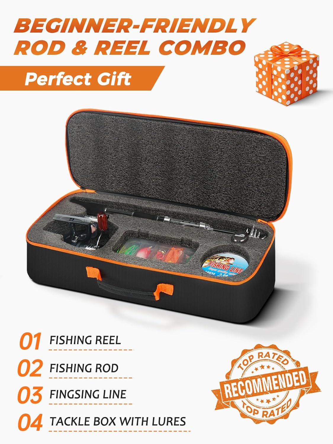 Jenseits Fishing Rod and Reel Combo - Carbon Fiber Telescopic Fishing Pole with Spinning Reel 5.2:1 Gear Ratio - Portable Travel Fishing Kit with Lures, Line & Carrier Bag for Beginner Adults