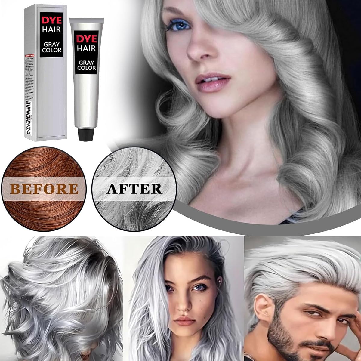 Crème De Couleur Permanente De Mode,Teinture De Cheveux Argentée Unisexe,Nouvelle Crème De Teinture De Cheveux Naturelle Gris Argenté,Silver Gray Hair Dye Cream,1pc