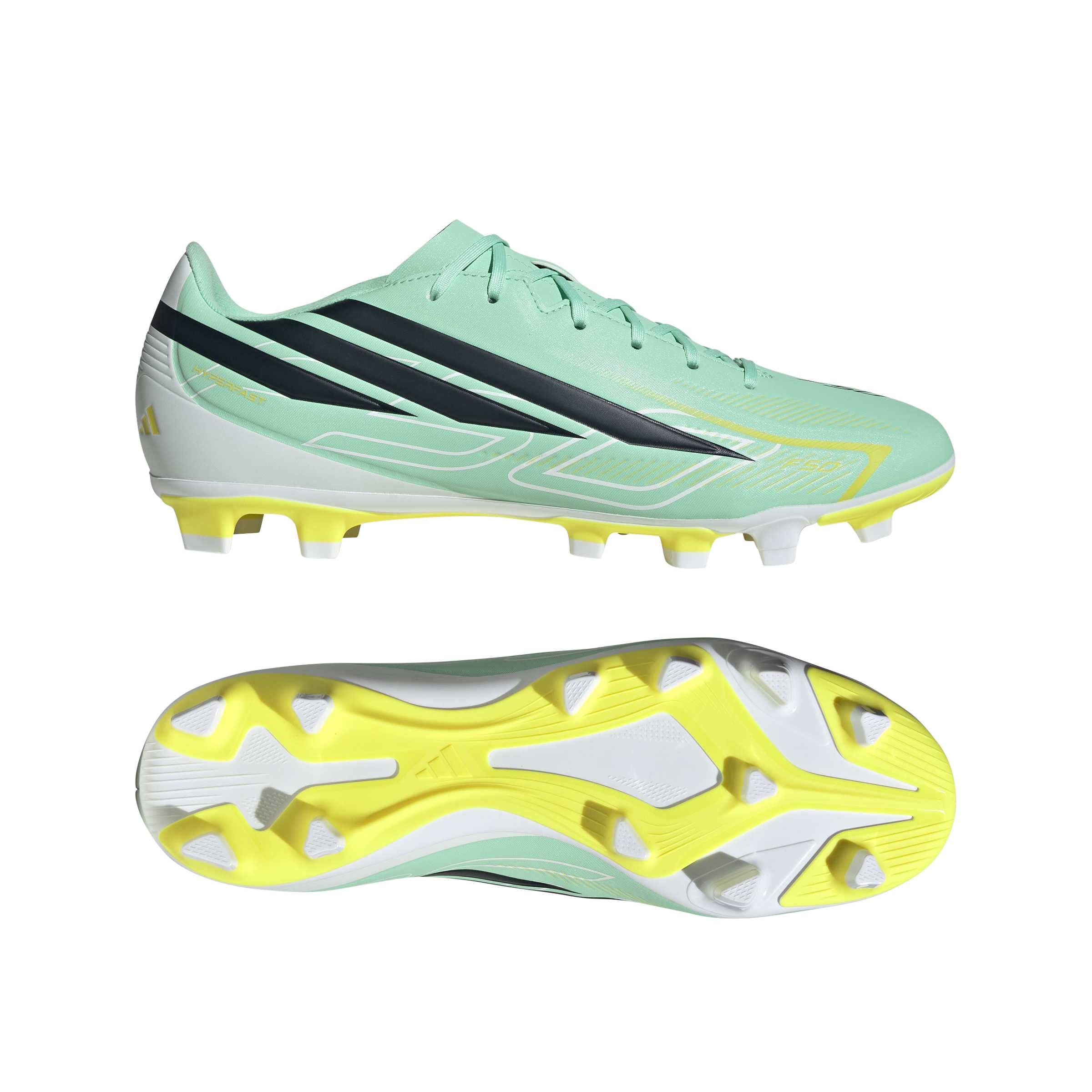 adidas Unisex F50 Hyperfast Club Firm Ground/Multi Ground Football Boots Shoes, Pulse Mint/Night Navy/Solar Lemon, 41 1/3 EU