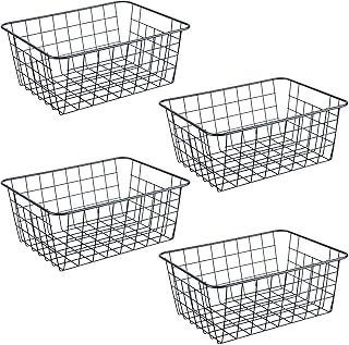 4個セット ワイヤーバスケット 幅28×奥行22×高さ12cm かご 収納 収納バスケット 収納カゴ かご バスケット スチール 小物入れ 積み重ね 冷蔵庫用 台所用 洗面所用