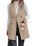 Long Vest for Women Sleeveless Tweed Blazer Fall Jackets Cardigan Outerwear