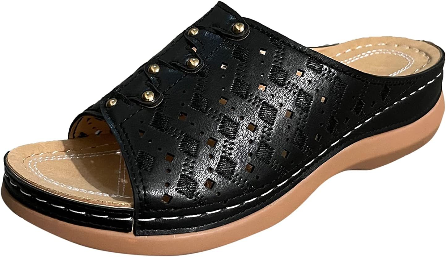 USYFAKGH Women Walking Sandals Platform Flip Flops For Women Black Fashion Women Summer Hollow Out Wedges Shoes Beach Peep Toe Breathable Sandals Black
