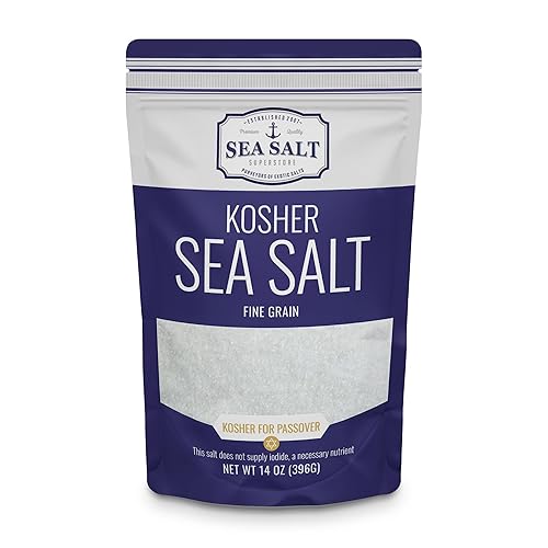 Sal kosher de grano fino, no yodada y natural, reemplazo fino para sal de mesa para cocteleros de mesa, bolsa de 14 onzas