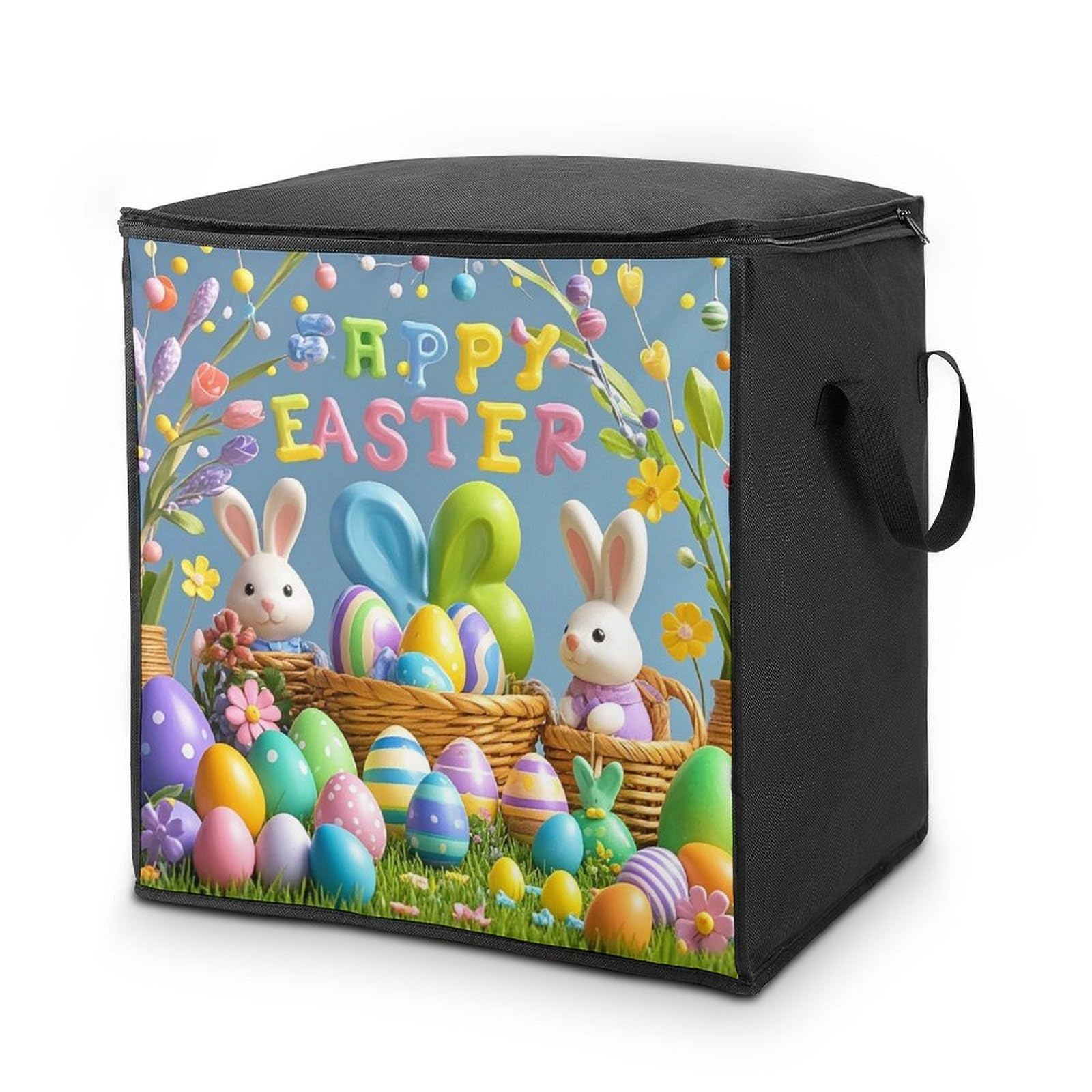 70L Happy Easter Storage Bag With Zipper Closet Organizers with Handle for Home Storage Organizer for Blankets Quilts Clothes Comforter Bedding And Pillows
