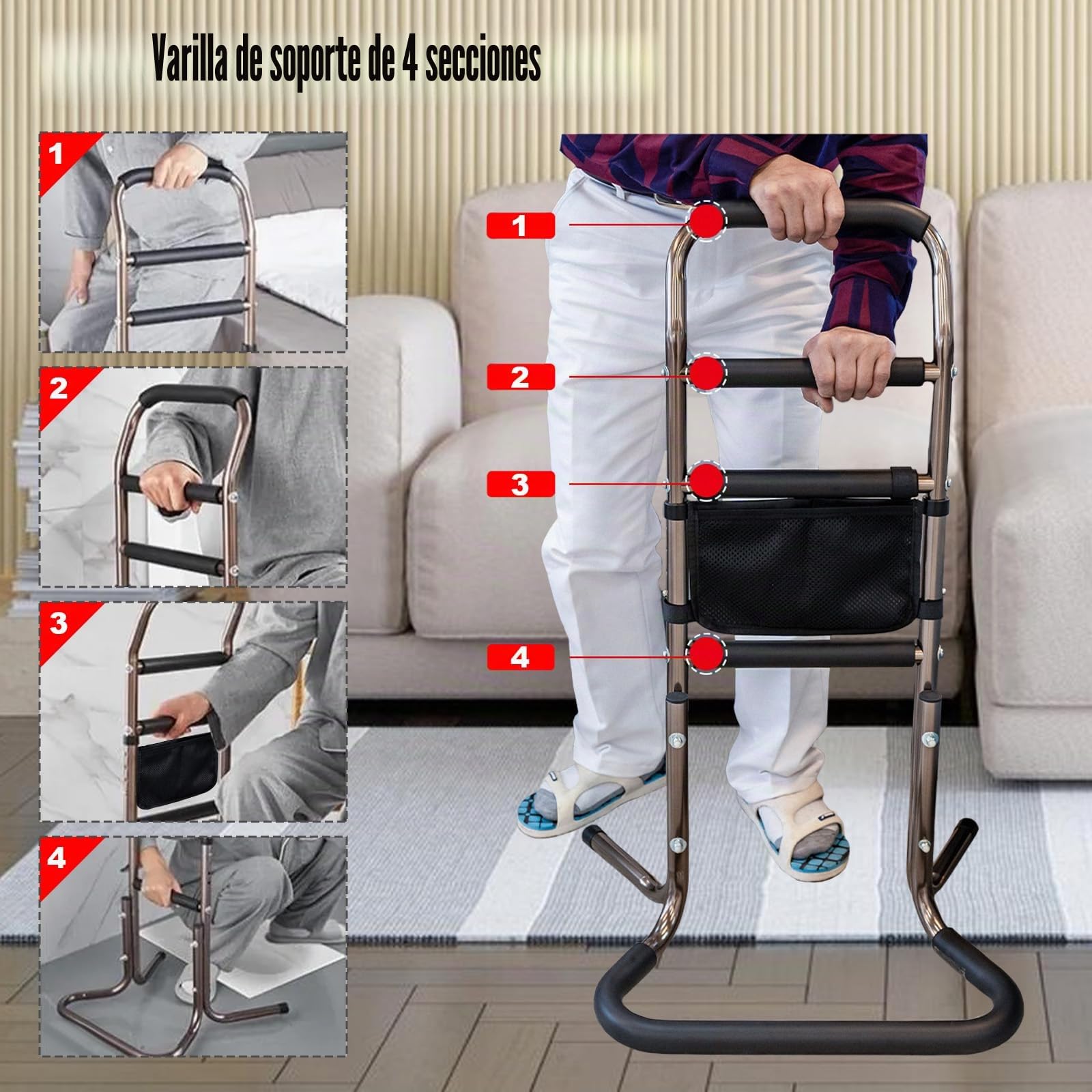 Anciano Sit to Stand Lift Standing Aids Dispositivos, Ayuda Móvil para Ponerse de Pie, Dispositivos portátiles de Asistencia de elevación de Silla con Bolsillo de Almacenamiento