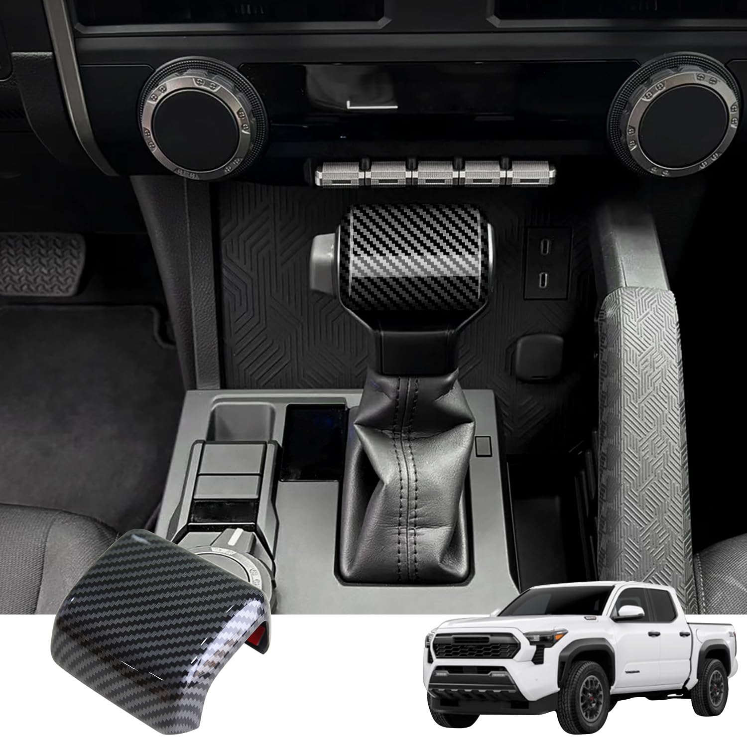 Shifter Gear Hand Brake Trim Cover Compatible with 2024 2025+ Tacoma & 2025 4Runner TRD Center Console Gear Shift Head Protection Cover Automatic Gear