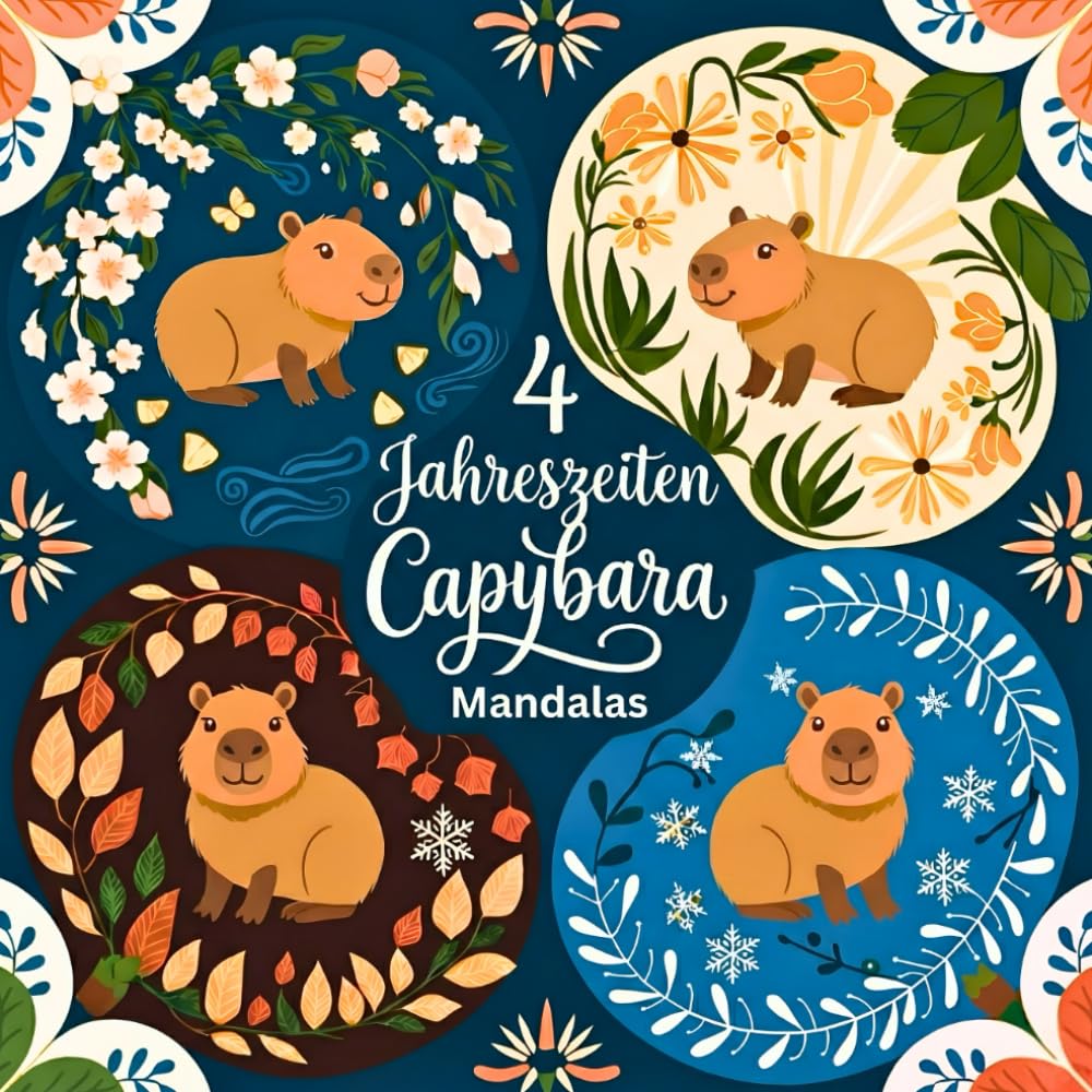 4 Jahreszeiten Capybara Mandalas – Ausmalreise durch Frühling, Sommer, Herbst & Winter: Perfekt für Entspannung, Stressabbau & kreative Auszeiten mit den süßen Wasserschweinen