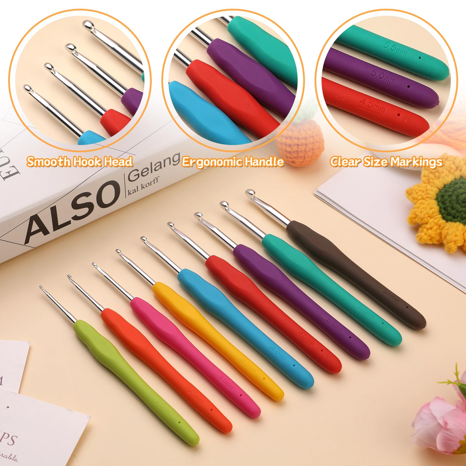 Zlulary 116 PCS Crochet Hooks Set, Ergonomic Large Crochet Hooks Set with Case Crochets Hook Kit Crochet Needles Kit Crochets Bag Kit with Crochets Accessories, Stitch Marker