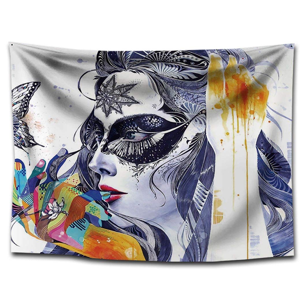 Sethexy Abstract Wall Hanging Tapestry Colour Women Bedding Tapestry Watercolor Flower and Hand Decorations for Living Room Bedroom Dorm Home Decor (White Color, 51.2''X59.1)