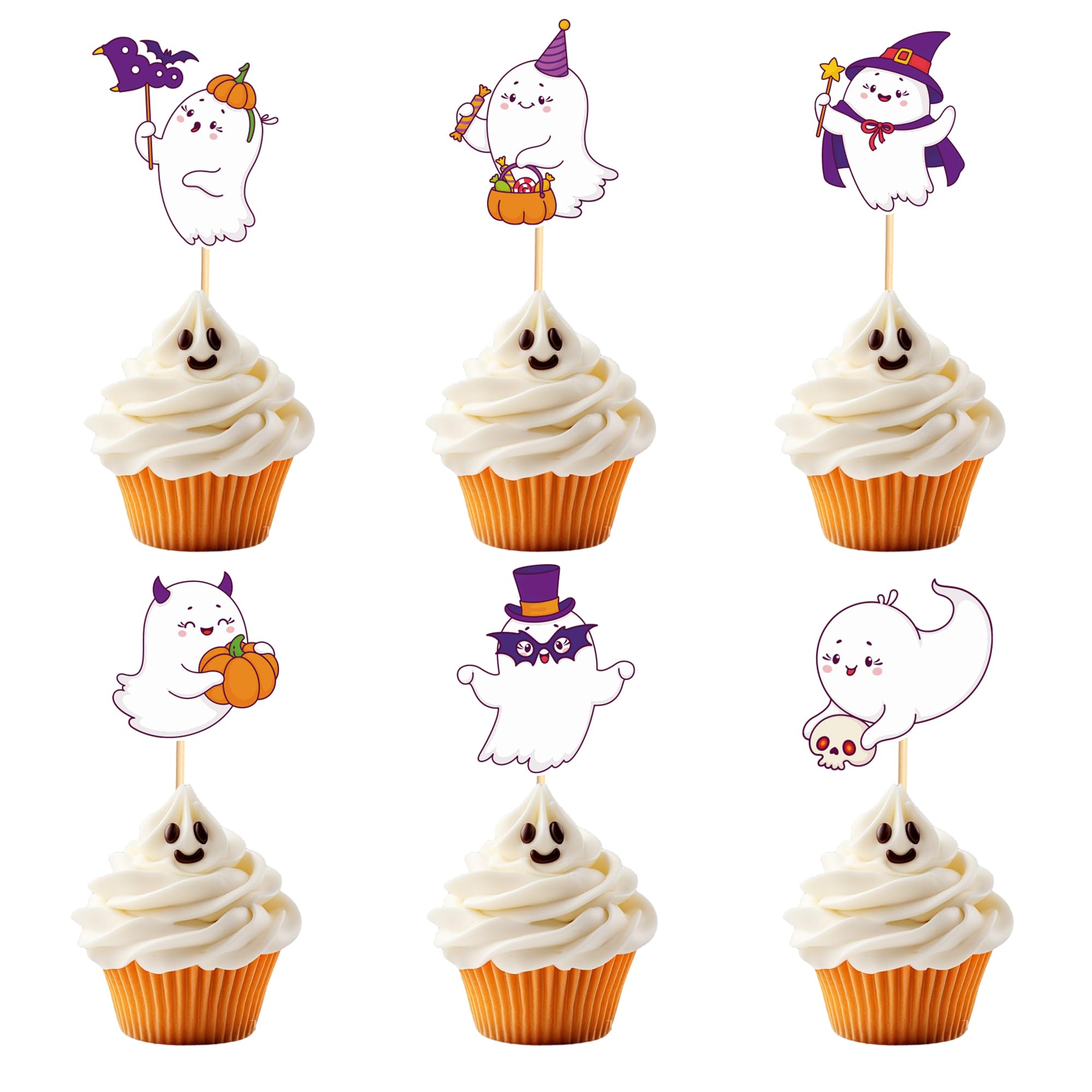Arthsdite 24Pcs Halloween Little Boo Cupcake Toppers Cute Boo Cupcake Picks Baby Shower Halloween Boy Girl First Birthday Party Decorations Supplies
