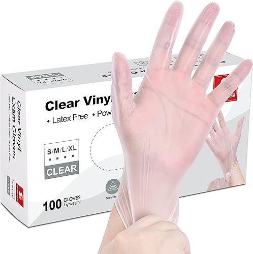 Miniatura 9 de Schneider - Guantes de examen de vinilo transparente, sin látex, guantes médicos desechables, guantes de limpieza, seguros para alimentos, sin
