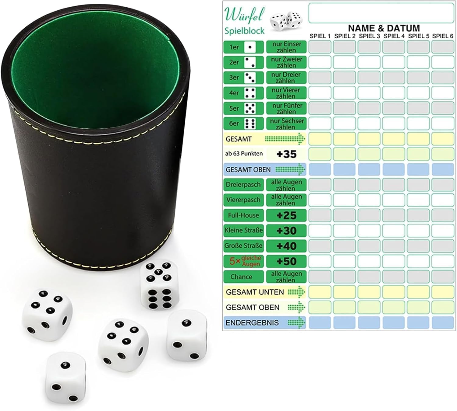 lot de 5 dés avec bloc de dés