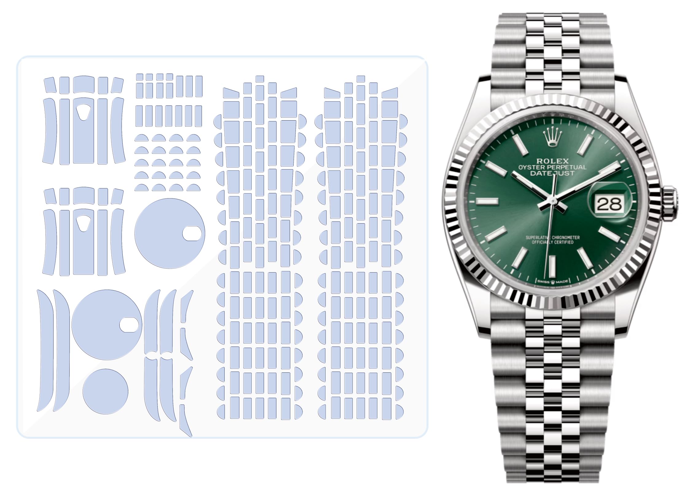 Film de protection pour Rolex Datejust 36 mm Ref. 126231 126233 126234 Jubilee Bracelet Transparent Skin Full Watch Protecteur d'écran autocollant (2 films intégraux x2) N
