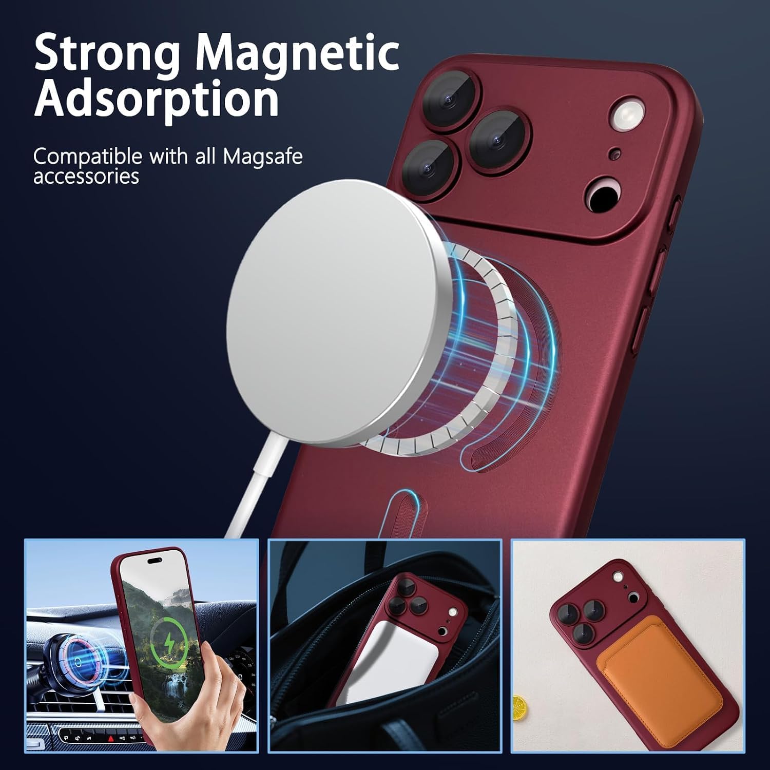 DIZORO Magnetic Case for (iPhone 18 Pro) Case [Compatible with MagSafe][Built-in Camera Lens Protector] Slim Soft Silicone Bumper Shockproof Metallic Luster Back Cover Phone Case (Wine Red) — Amazon image 2