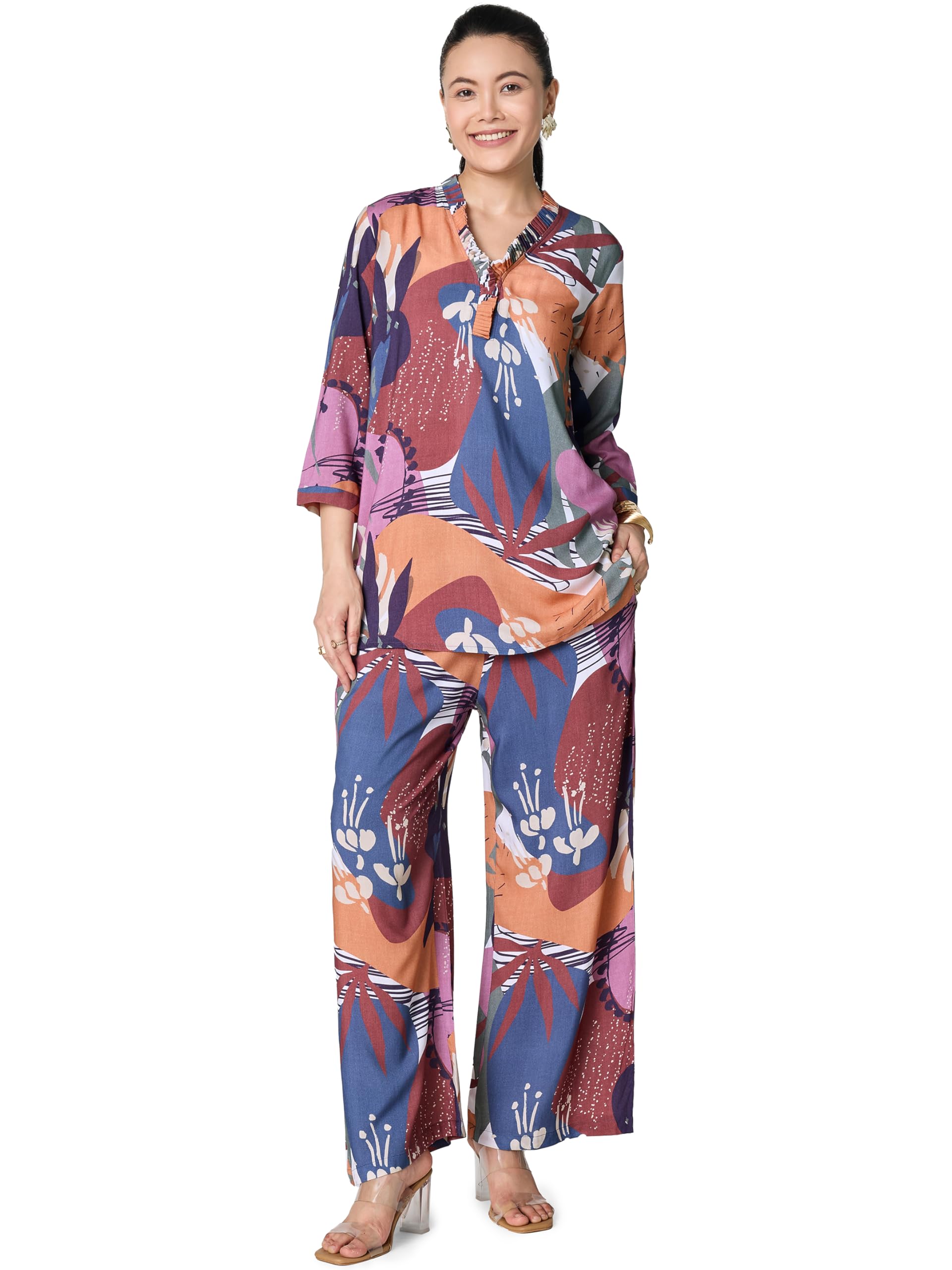 Co-ords Set for Womens Rayon Printed Kurti & Pyjama-image-25