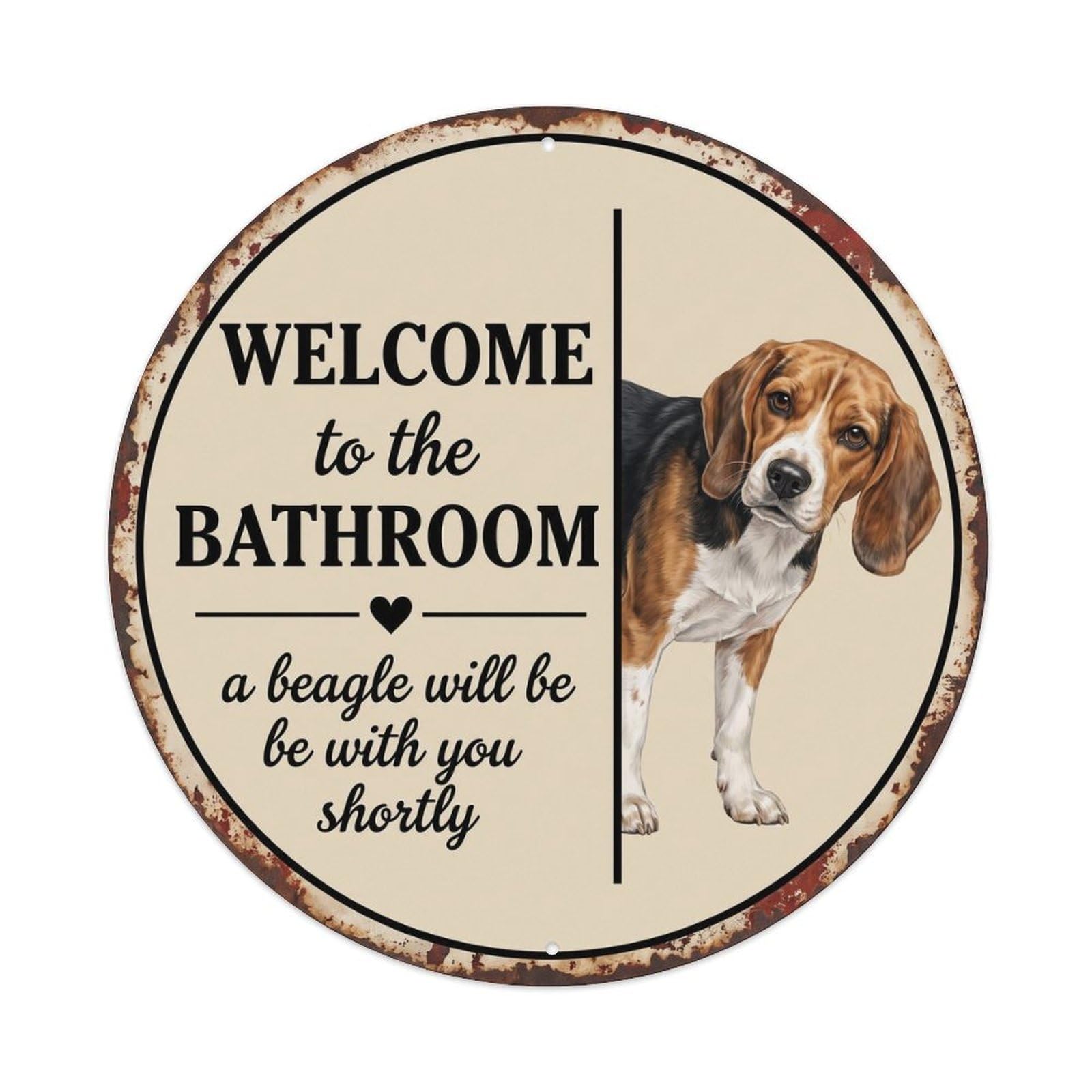 Vintage WELCOME To The BATHROOM Beagle Dog Metal Tin Sign