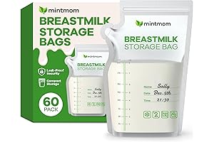Breast Milk Storage Bags (60 Pack) - Double-Sealed, Self-Standing, with Pour Spout