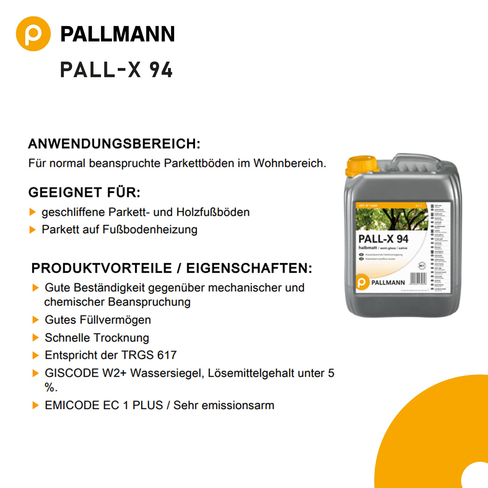 Pallmann Pall-X 94 halbmatt 1K Parkettversiegelung 5 L