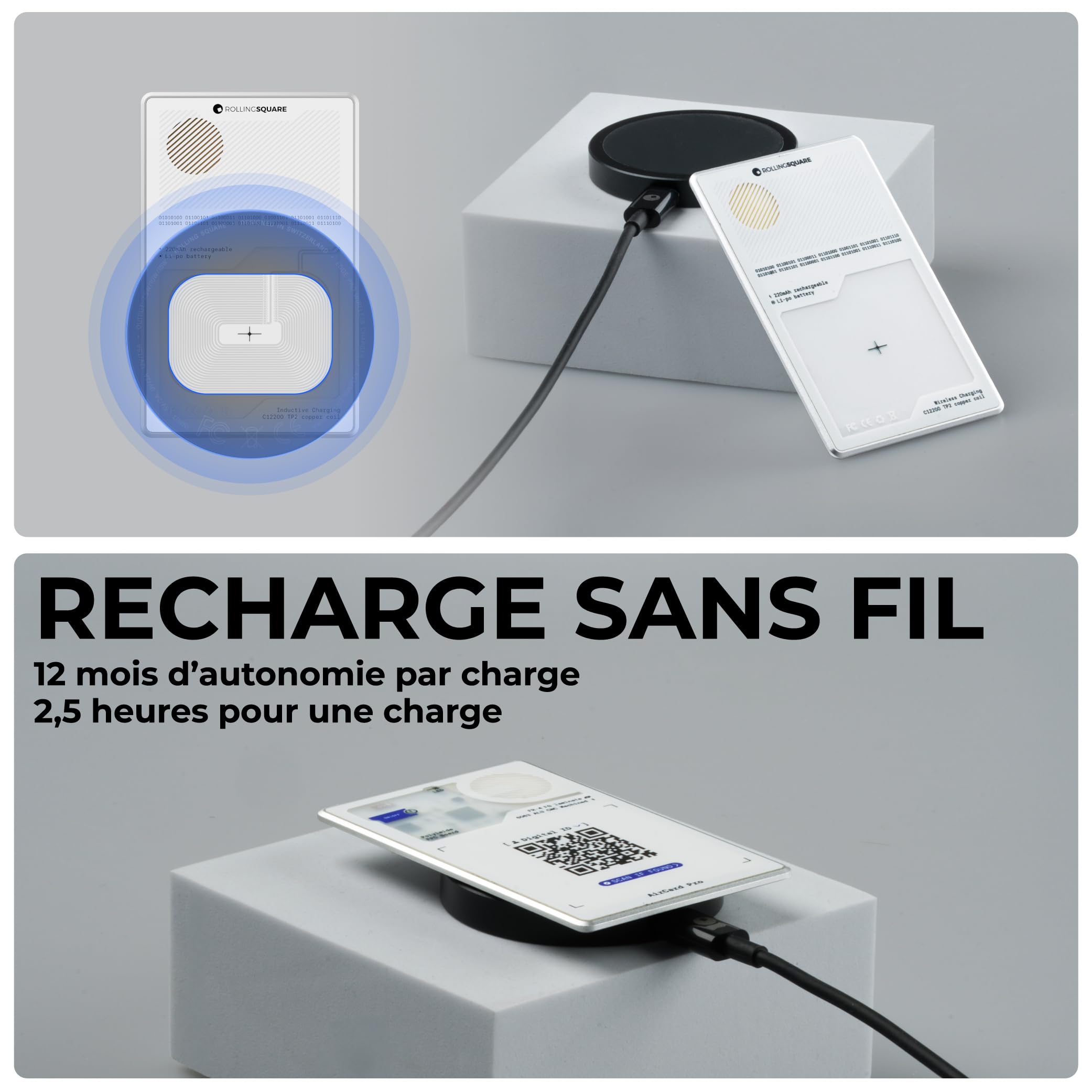 Rolling Square AirCard Pro - Tracker Card Bluetooth UltraMince, Traceur Tag Carte Compatible avec Android Google Find Hub, Charge Wireless, Traqueur Localisateur avec Digital ID, Gadget High Tech