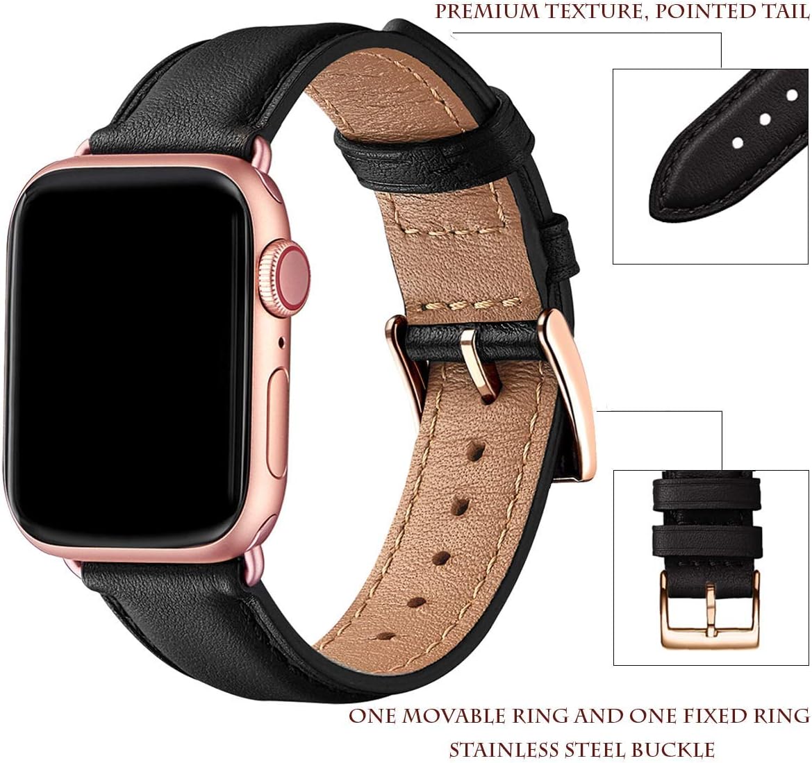2 Pack Square Bands Compatible for Apple Watch 41mm 38mm 40mm, Genuine Leather Replacement Band Compatible with Apple Watch Series 8/7/6/5/4/3/2/1/SE for Women Men image 2