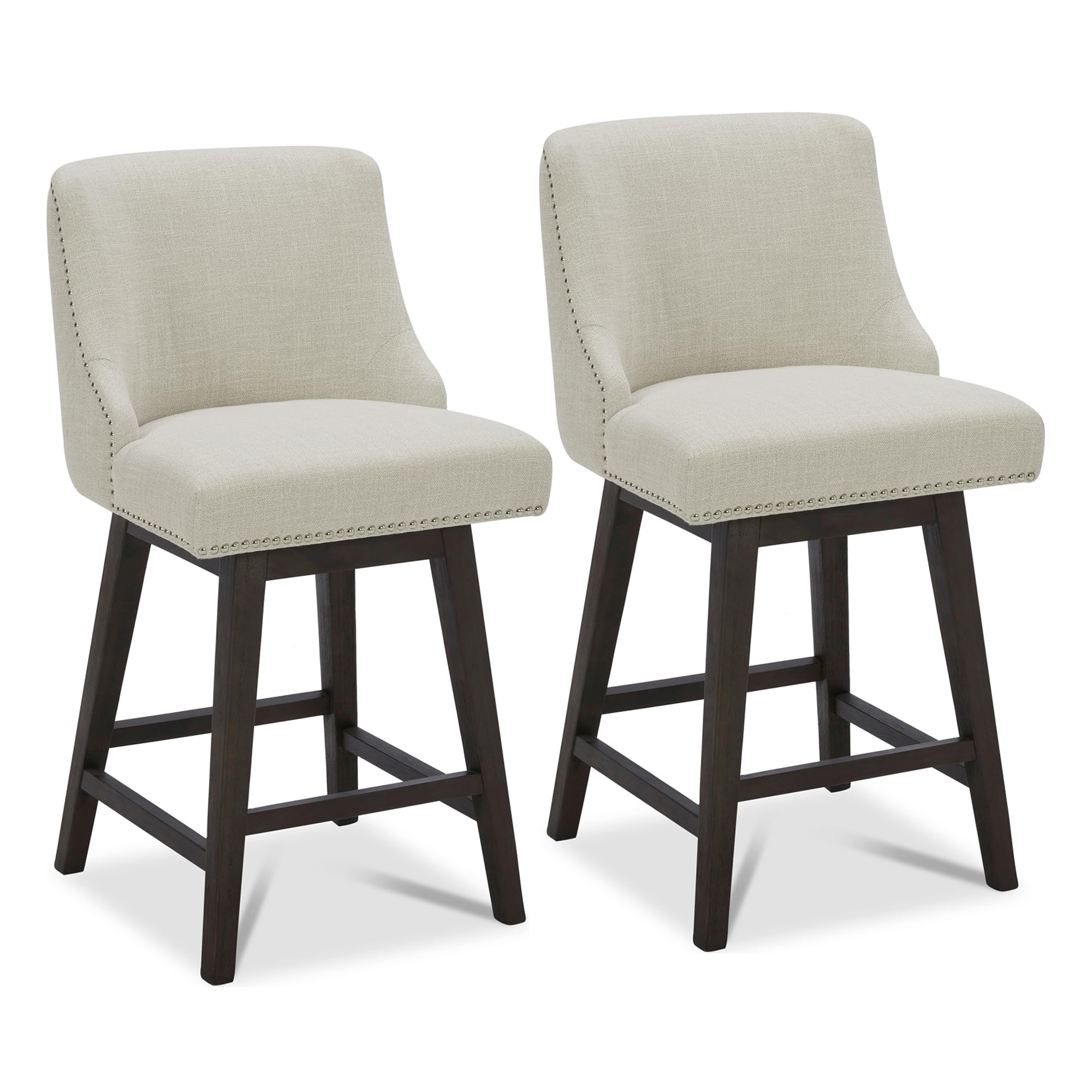 CHITA Counter Height Swivel Bar Stools Set of 2 in Linen Fabric