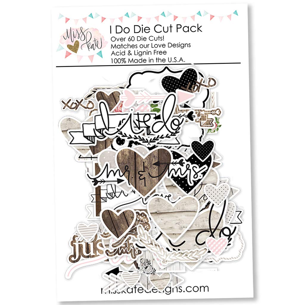 Wykrojniki papierowe - I Do - na ślub - ponad 60 kartonowych wykrojników do scrapbookingu - od Miss Kate Cuttables