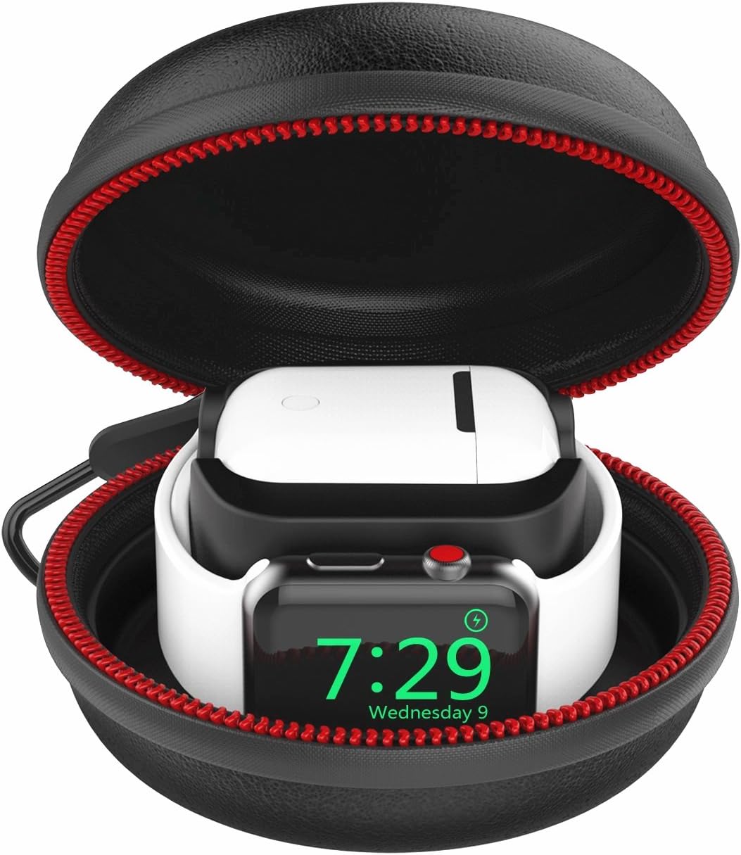 Moretek Charging Docking 2 In 1 Compatible with Airpods Stand, Storage Carrying Station Holder Compatible with Airpods, Watch Series 4 3 2 1 Travel Case (NewBlack)