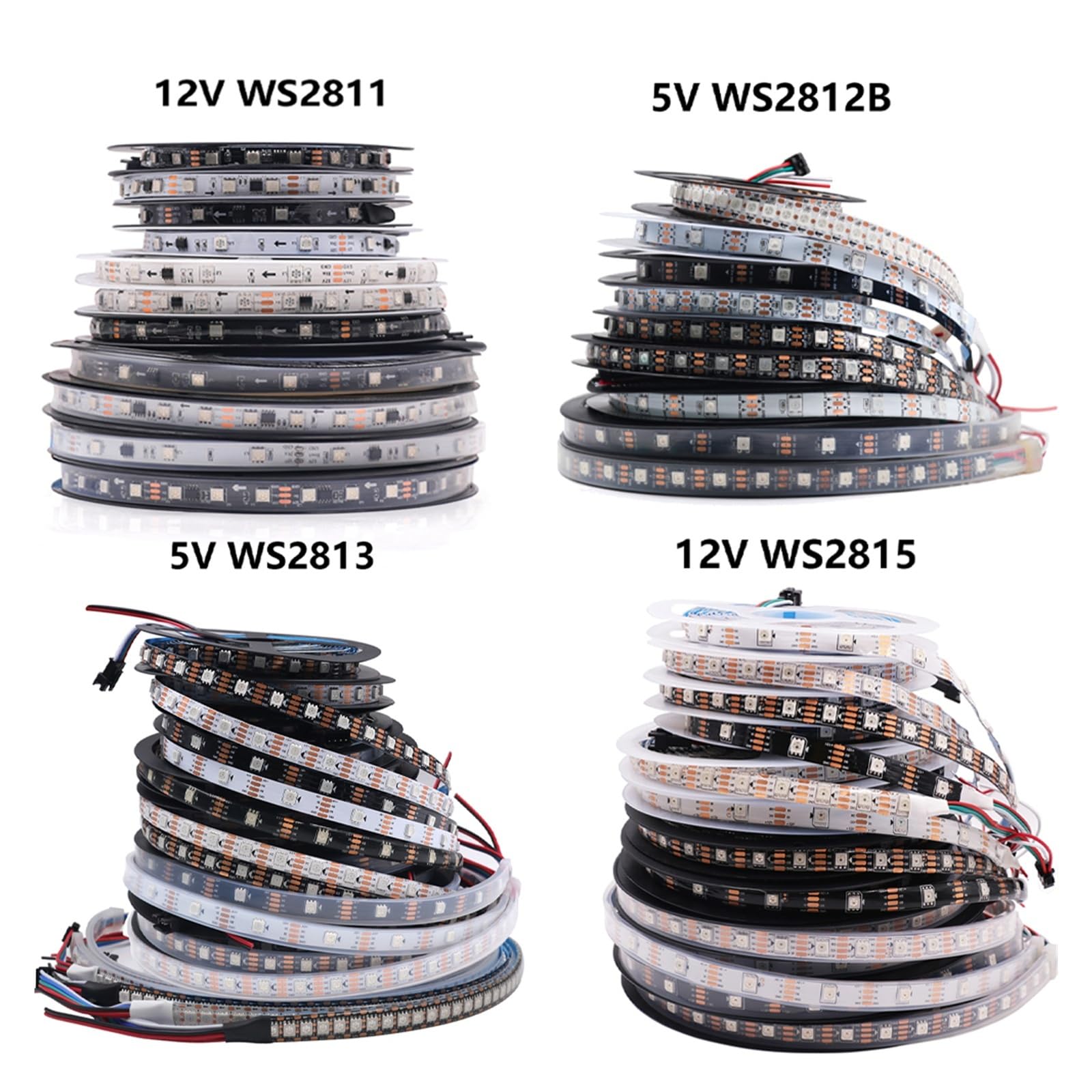 Tira de LED RGB 5050 DC5V DC12V Cinta de iluminación inteligente IC incorporada 30 60 144 LED por metro(Black PCB,5V WS2813_5M 30 IP30)