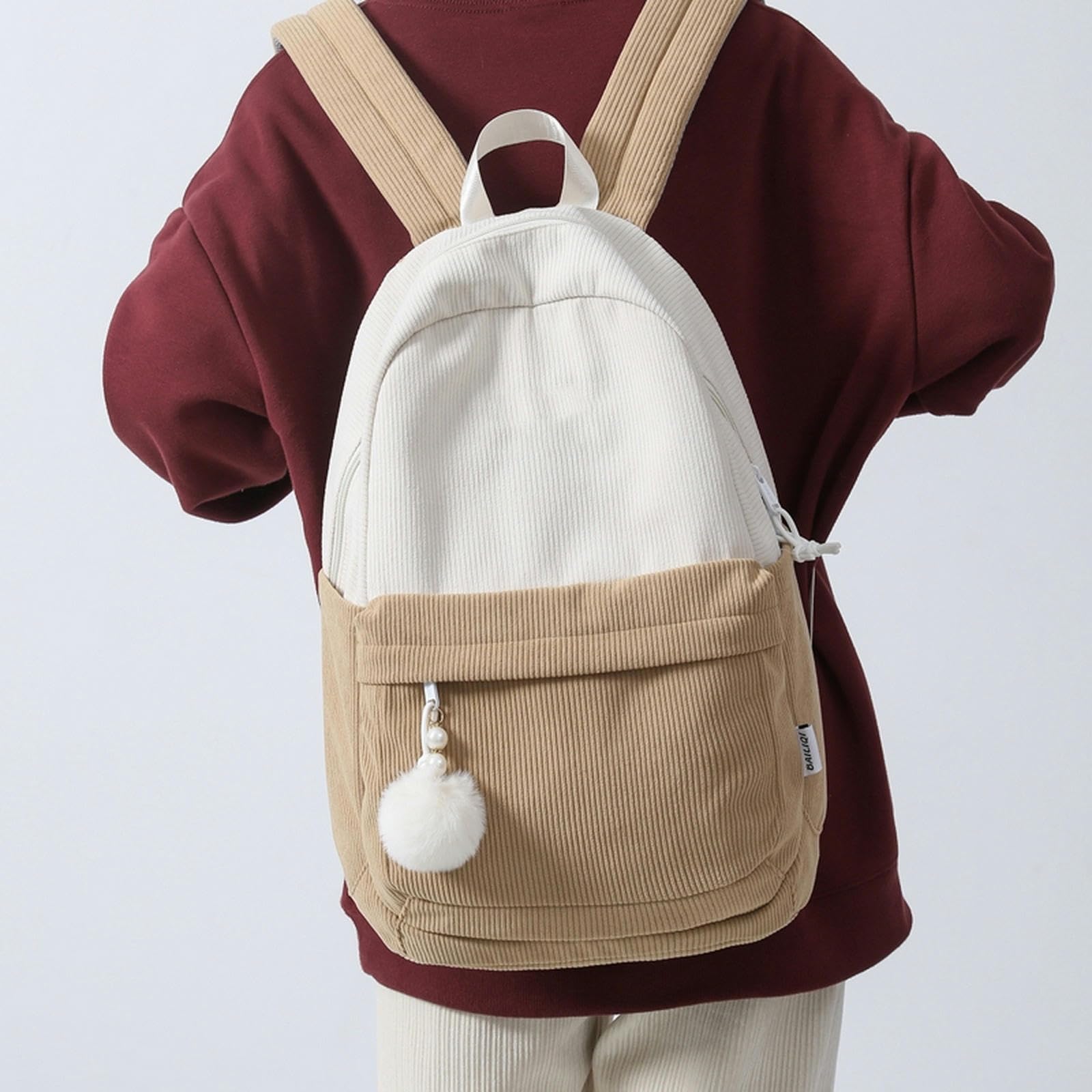 NOGRAX Schulrucksack Streifen Nette Cord Frau Rucksack Schultasche Für Teenager Mädchen Jungen Harajuku Patchwork Farbe Student Lady Buch Tasche Pack