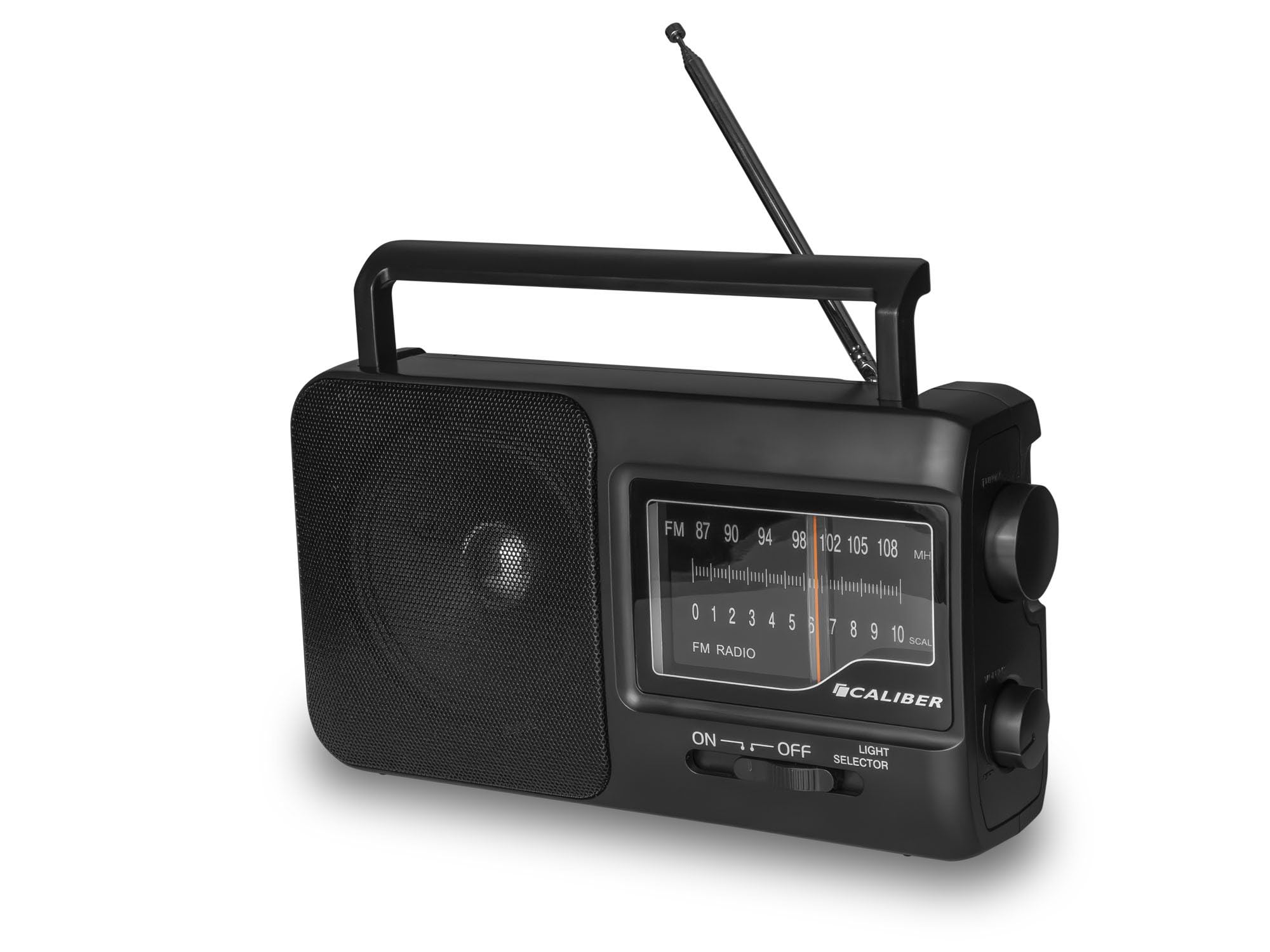 Caliber Radio Retro FM na baterie – Przenośne radio w stylu vintage z wejściem na słuchawki, odbiór FM, uchwyt i antena teleskopową do domu, na zewnątrz i na kemping