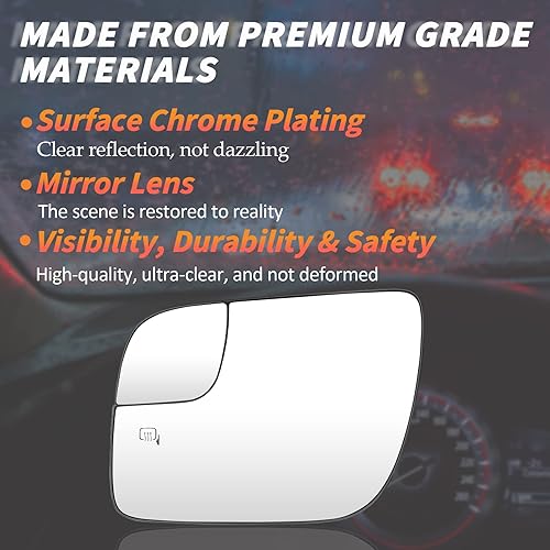 Miniatura 6 de Espejo de cristal calefactable para el lado izquierdo del conductor para Ford Explorer 2011 2012 2013 2014 2015 2016 2017 con soporte trasero de