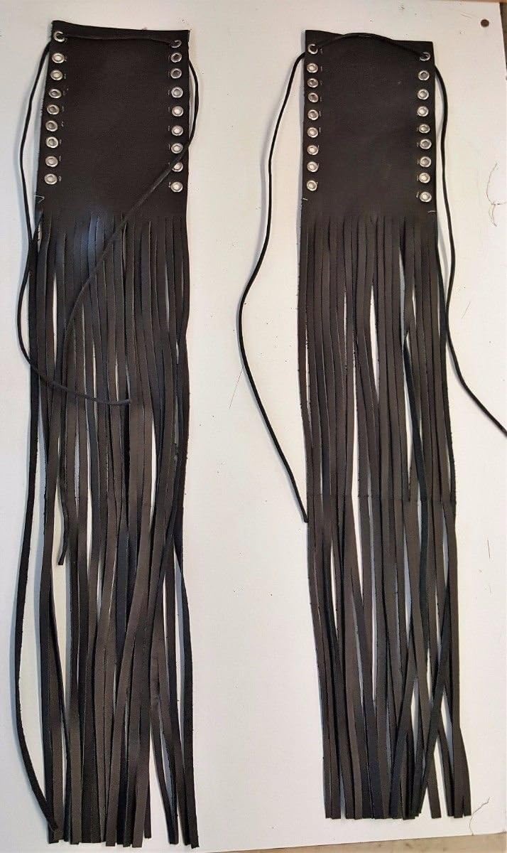 Genuine Cowhide Leather Motorcycle Handlebar Throttle Grip Covers with Fringes Black