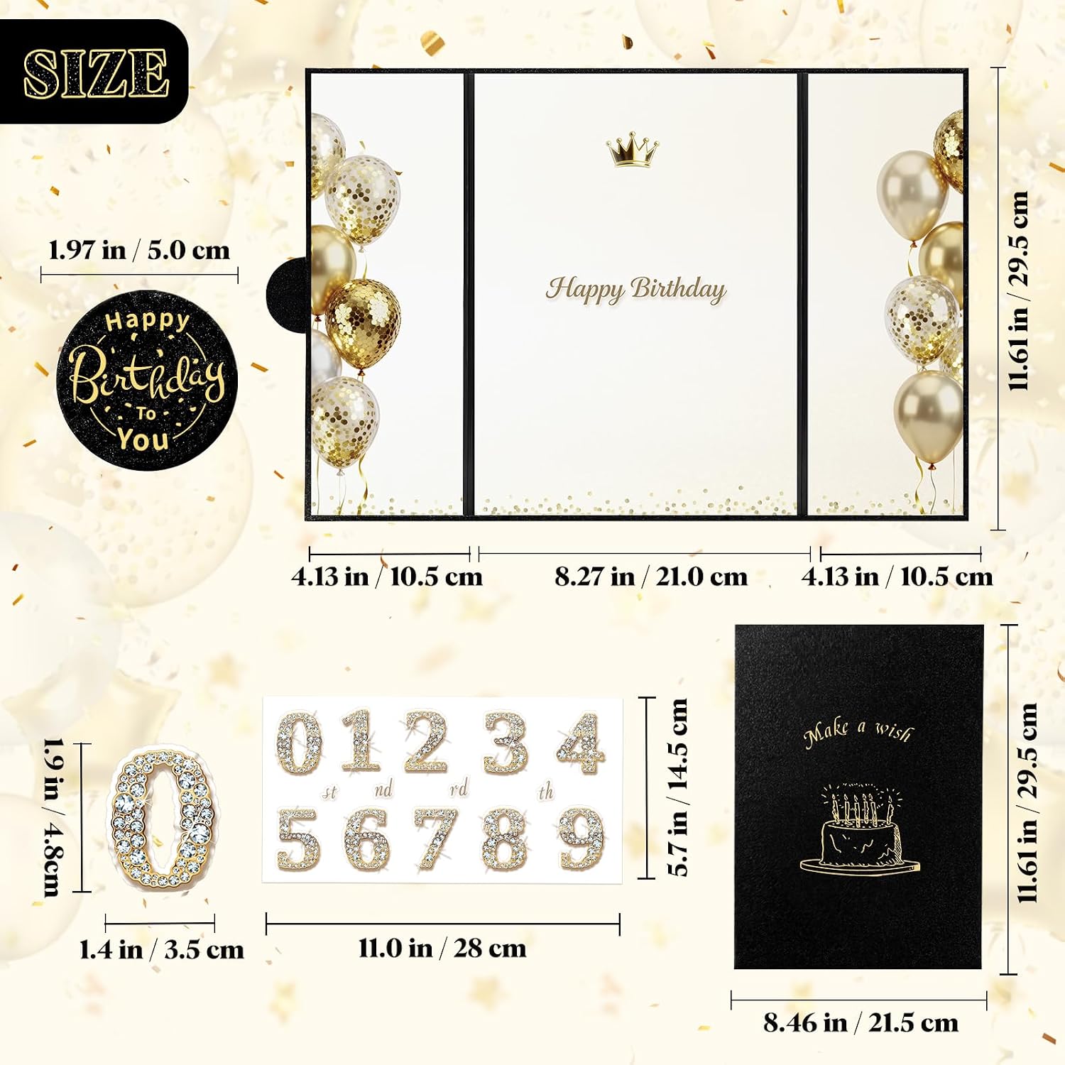 Happy Birthday Guest Book Alternative, Foldable Card With Number Stickers