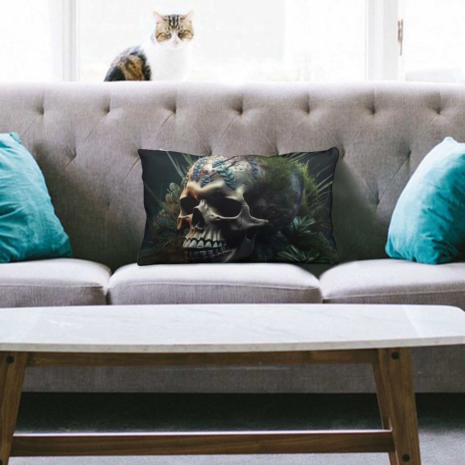 NTVOWPZO Decoration Throw Pillow Covers 8"x12" Pillowcases Covers Skull and Plants Soft Pillowcases Modern Farmhouse Home Decor Sofa Cushions Covers for Couch Bed Living Room