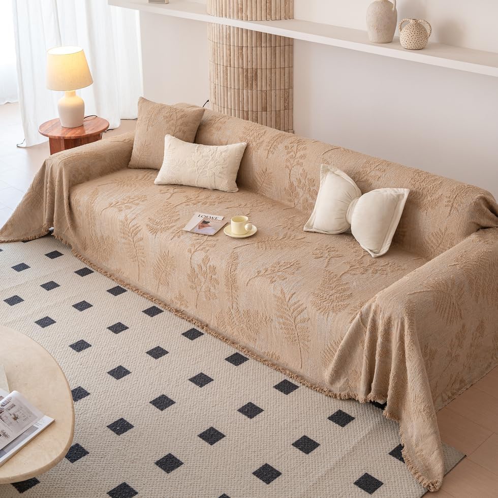 ROOMLIFE Couch Cover 3 Cushion Sofa, Washable Non Slip Furniture Sofa Protector Cover, Soft Chenille Sofa Slipcovers Sectional L Shape Dogs Couch Cover Throw Blanket with Tassels 71''X118''