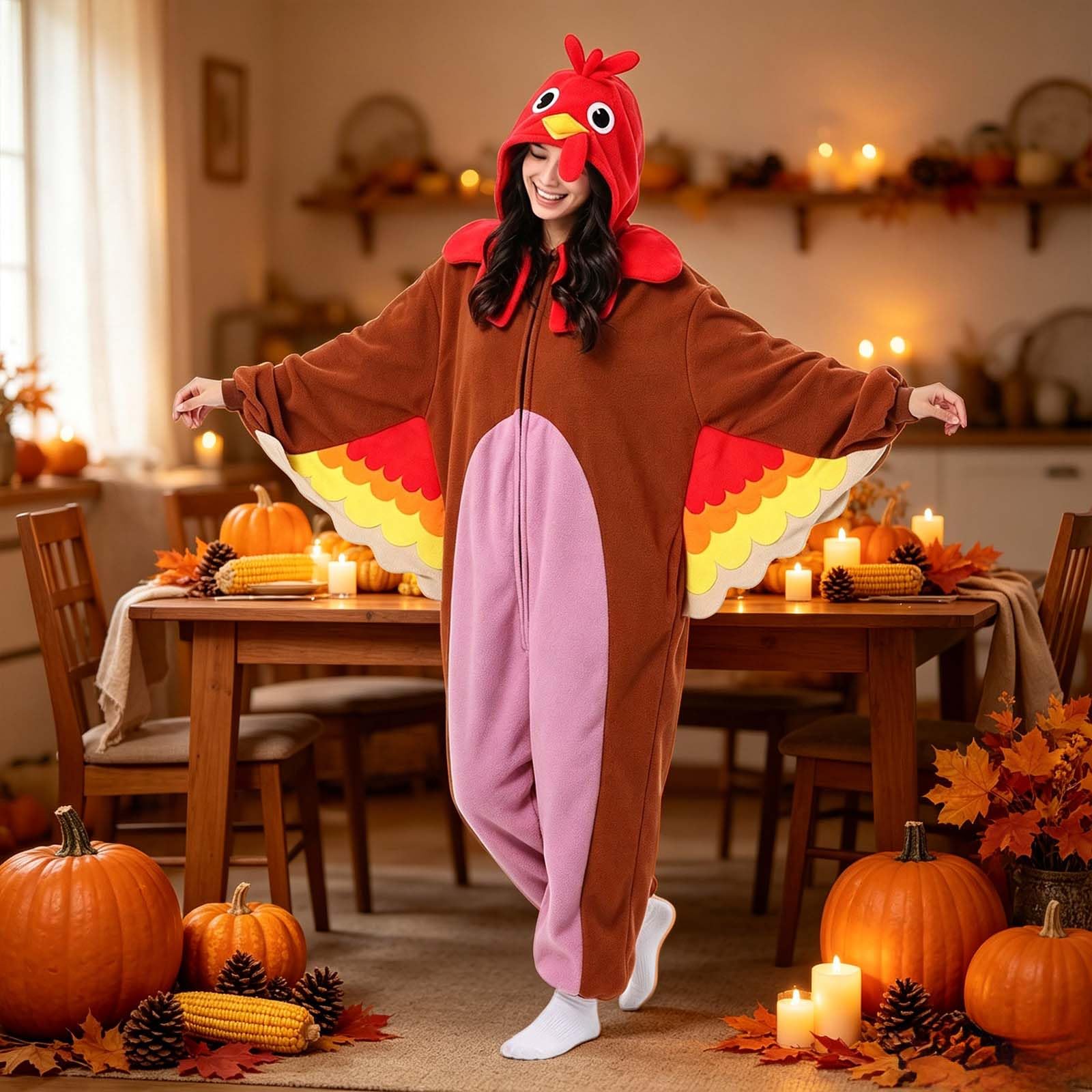 Genérico Pijama Mono para Mujer Hombre, Pijama de Halloween para Disfraz de Gaviota para Adulto con Capucha Cremallera, Ropa de Dormir Unisex de Una Pieza para el Hogar, Fiesta y Club
